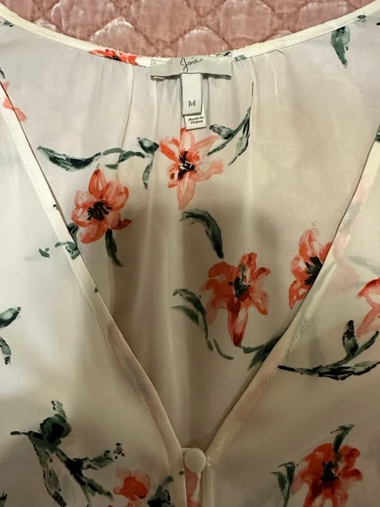 Joie Cream Blouse with Coral Floral Motif - Picture 3 of 5